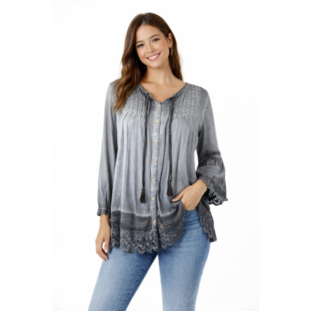 She & Sky Boho Peasant Top S